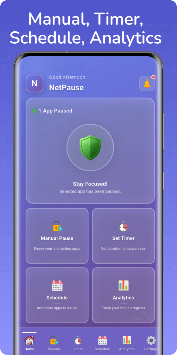 NetPause dashboard showing paused apps