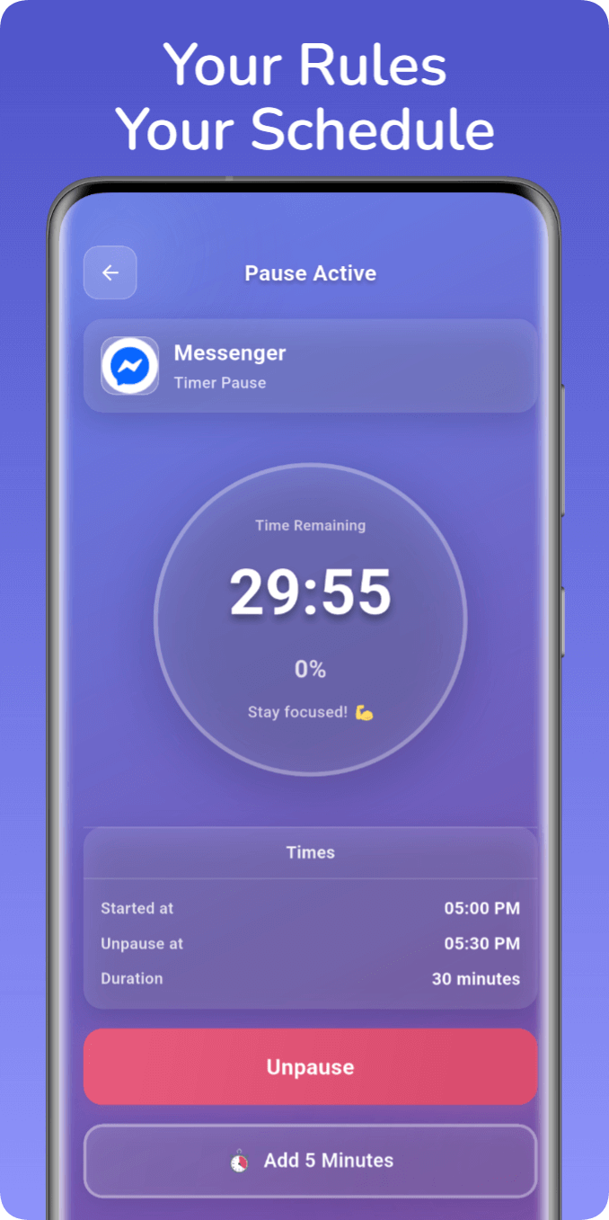 Active timer with Add 5 Minutes